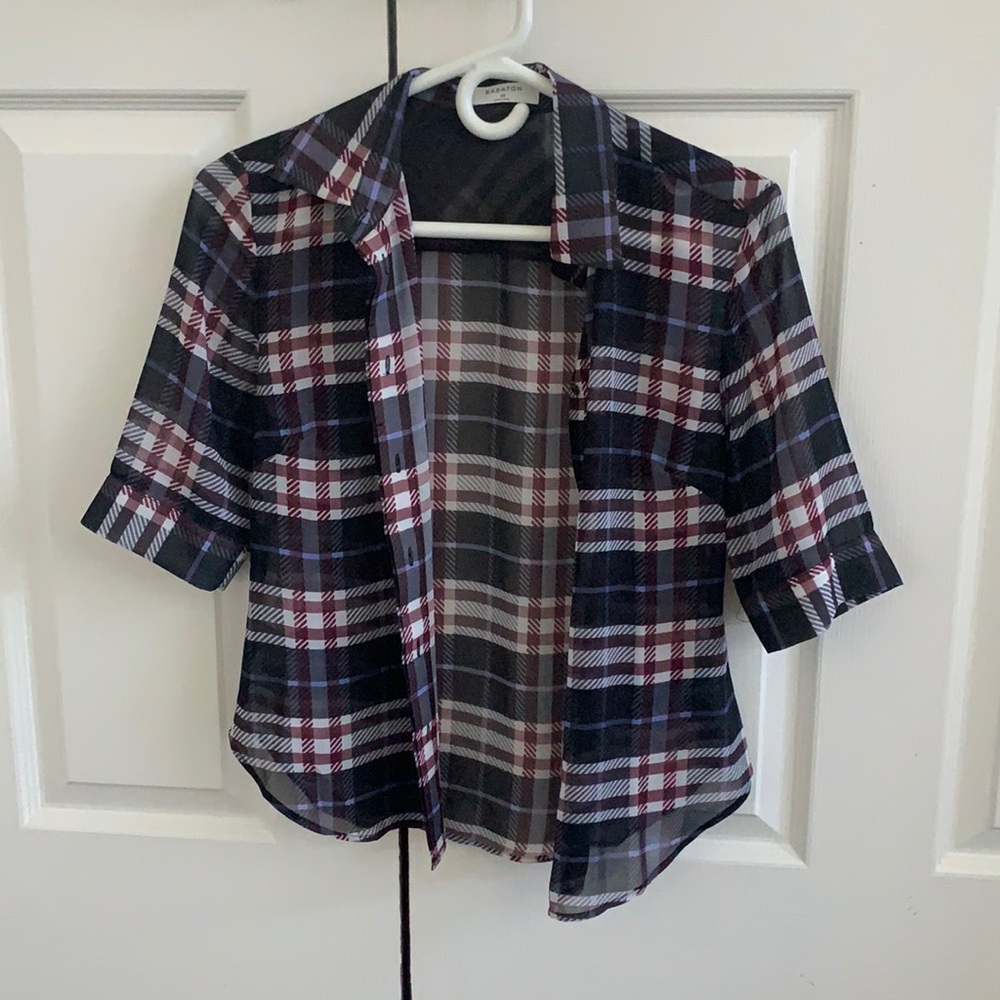 Aritzia Babaton plaid blouse